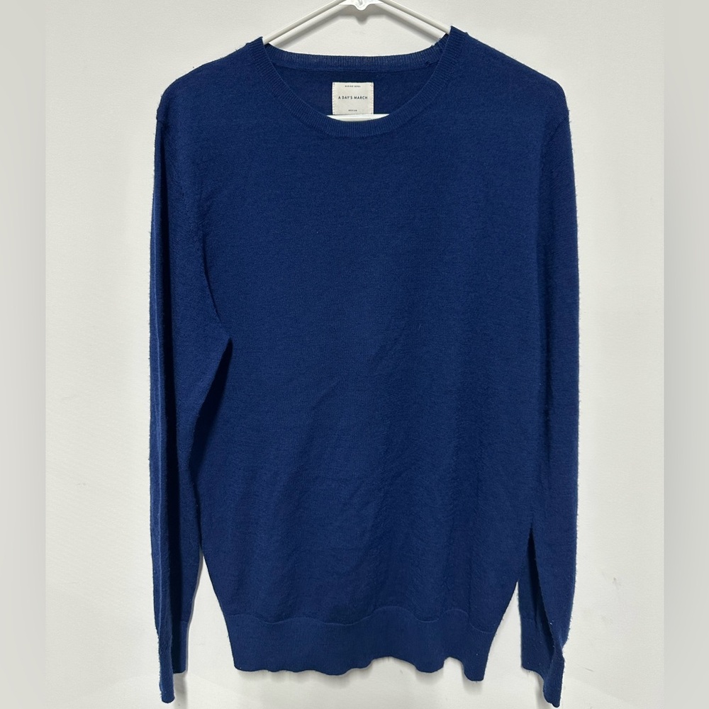 A Day's March Merino Wool Sweater Mens Medium Blue Jumper Lightweight Soft